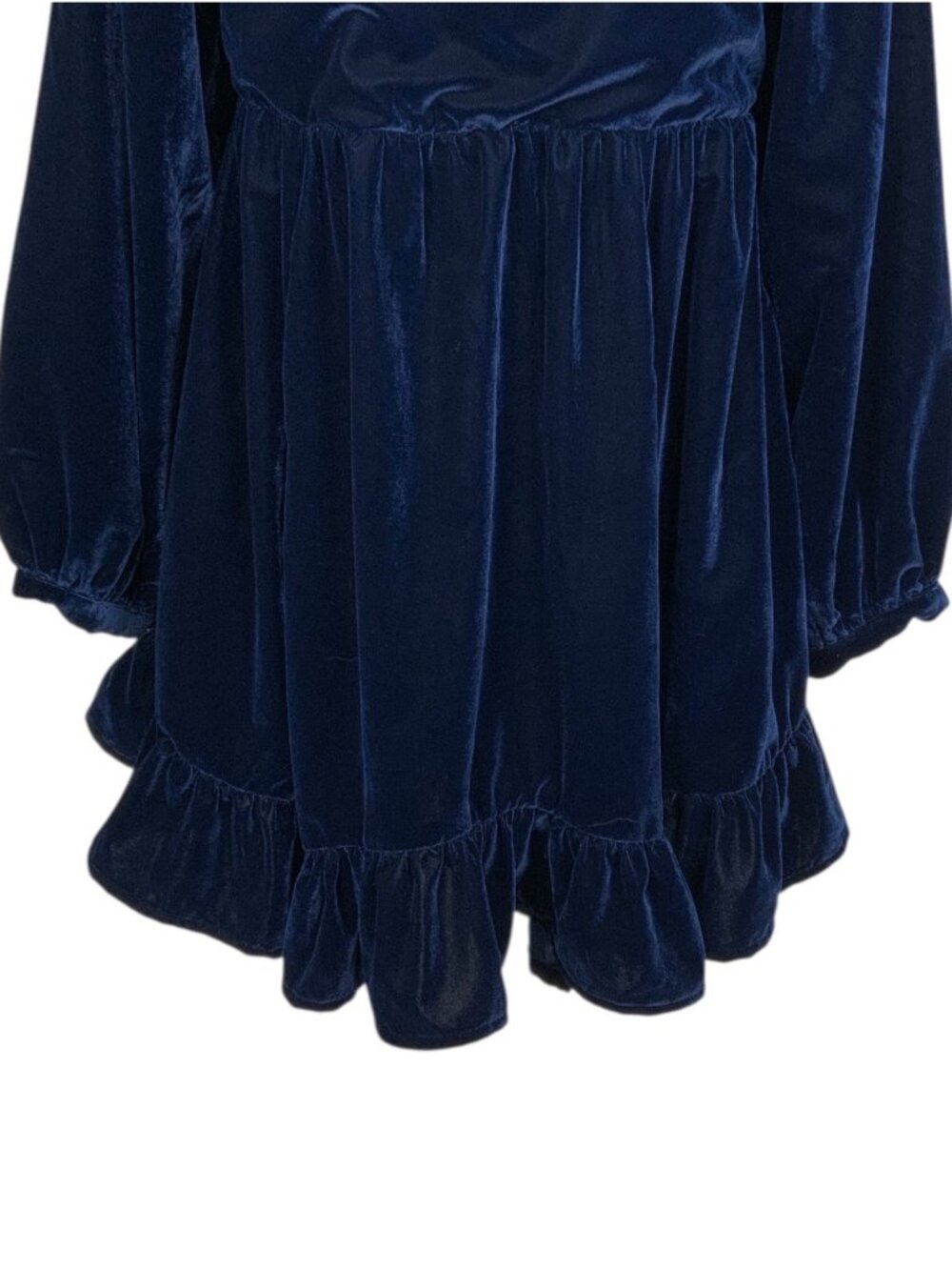 Free People Estella Velvet Mini Dress S Blue Babydoll Long Sleeve - Picture 14 of 16